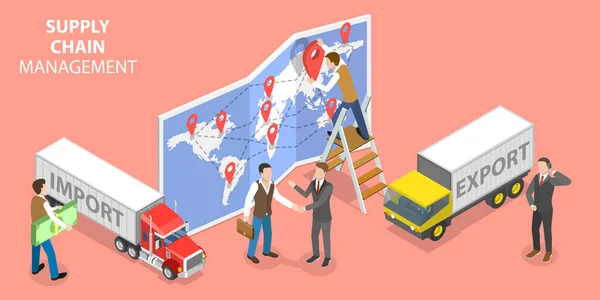 Isometric Flat Vector Conceptual Illustration Supply Chain Management Import Export — Stockový vektor