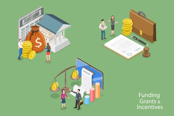 Isometric Flat Vector Conceptual Illustration Funding Grants Incentives Government Finance — ストックベクタ