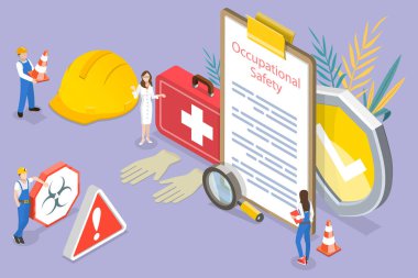 3D Isometric Flat Vector Conceptual Illustration of HSE - Health Safety Environment, Occupational Safety