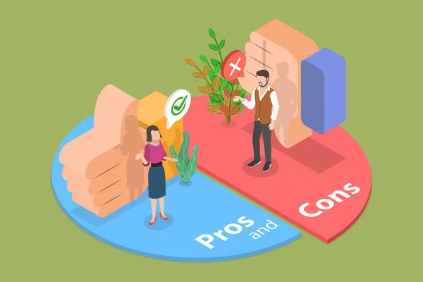 Isometric Flat Vector Conceptual Illustration Cons Pros Advantages Disadvantages Comparison — Stock vektor