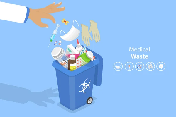 Isometric Flat Vector Conceptual Illustration Biohazardous Medical Waste Disposal Infectious — ストックベクタ