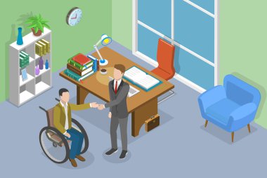 3 Boyutlu Isometric Düz Vektör Engelli İnsanları İşe Almanın Kavramsal İllüstrasyonu, Özel İş Yeri