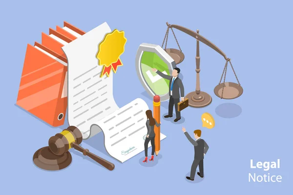 Isometric Flat Vector Conceptual Illustration Legal Notice Agreement Checking Signing — Image vectorielle