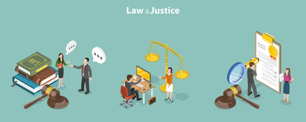 Isometric Flat Vector Conceptual Illustration Law Justice Legal Advice Attorney — Stockový vektor