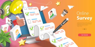 3D Vector Conceptual Illustration of Online Survey, Customer Feedback