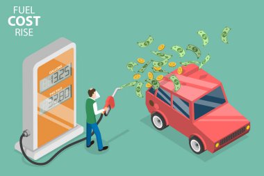 3D Isometric Düz Vektör Yakıt Maliyeti Artışının Kavramsal İllüstrasyonu, Küresel Finansal Krizin Etkisi
