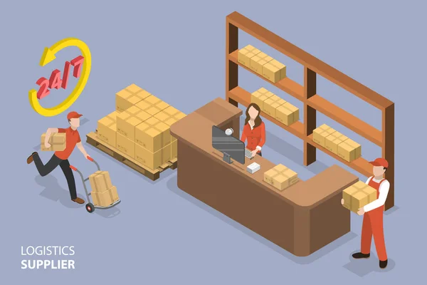 Isometric Flat Vector Conceptual Illustration Logistics Supplier Delivery Service — Archivo Imágenes Vectoriales