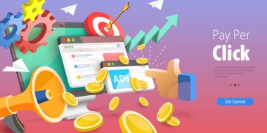 3D Vector Conceptual Illustration of Pay Per Click, Digital marketing and Advertisement