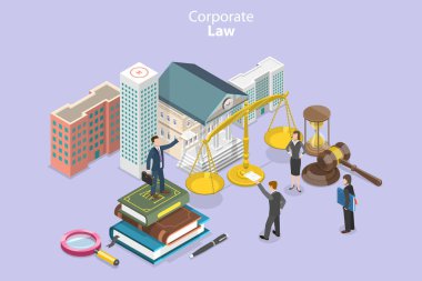 3D Isometric Flat Vector Conceptual Illustration of Corporate Law, Corporate Compliance Rules