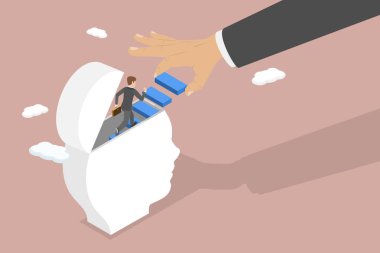 3D Isometric Flat Vector Conceptual Illustration of Self-Motivation, Positive Individual Growth