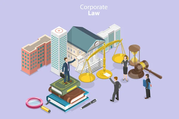 Isometric Flat Vector Conceptual Illustration Corporate Law Corporate Compliance Rules — Vettoriale Stock