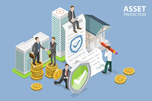 Isometric Flat Vector Conceptual Illustration Asset Protection Financial Insurance — Archivo Imágenes Vectoriales