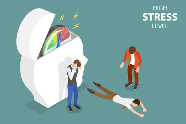 Isometric Flat Vector Conceptual Illustration High Stress Level Depression Overwork — Stockvektor