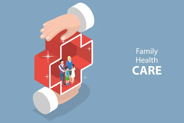 Isometric Flat Vector Conceptual Illustration Family Health Care Medical Insurance — 图库矢量图片