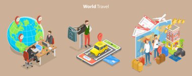 3D Isometric Flat Vector Conceptual Illustration of World Traveling, Summer Vacations
