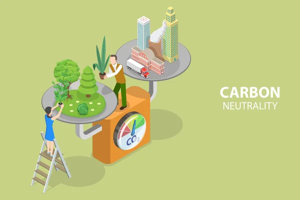 Isometric Flat Vector Conceptual Illustration Carbon Neutrality Net Zero Co2 — Archivo Imágenes Vectoriales