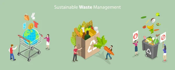 Isometric Flat Vector Conceptual Illustration Sustainability Waste Management Organic Ecological — Archivo Imágenes Vectoriales