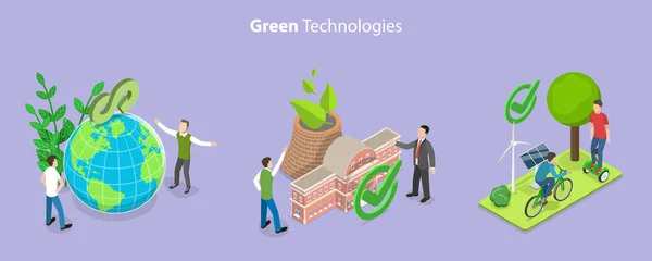 Isometric Flat Vector Conceptual Illustration Green Technologies Recycling Environmental Sustainability — Vettoriale Stock