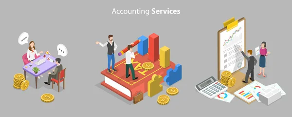 Isometric Flat Vector Conceptual Illustration Accounting Services Budget Planning Financial — Vettoriale Stock