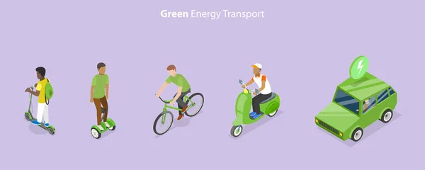 Isometric Flat Vector Conceptual Illustration Green Energy Transport Set Environmentally — Stock Vector