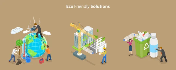 Isometric Flat Vector Conceptual Illustration Eco Friendly Solutions Innovative Green — Stockvector
