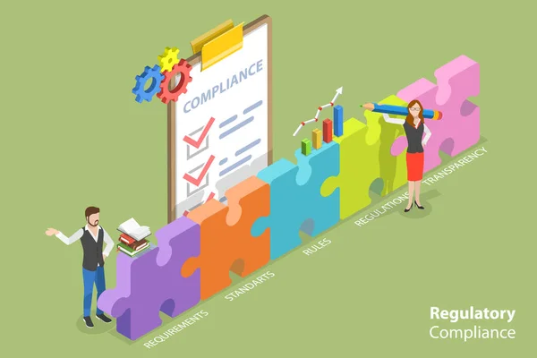 Isometric Flat Vector Conceptual Illustration Regulatory Compliance Relevant Laws Policies —  Vetores de Stock