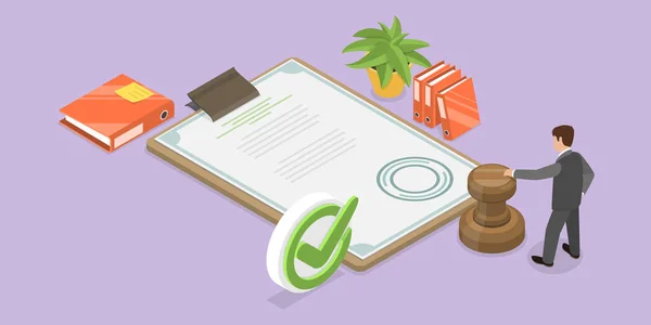 Isometric Flat Vector Conceptual Illustration Document Approval Approved Application — Archivo Imágenes Vectoriales