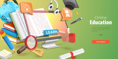 3D Vector Conceptual Illustration of Online Education, E-learning and Digital School