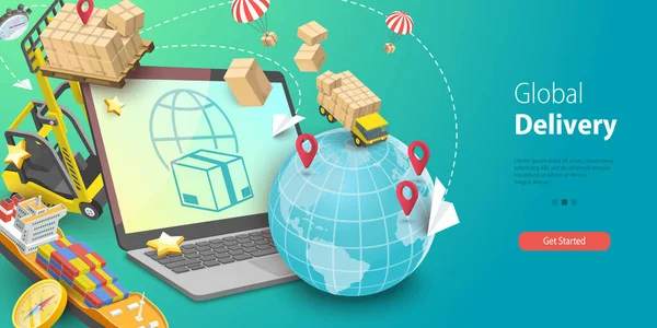 Vector Conceptual Illustration Global Delivery Service Cargo Tracking System — Wektor stockowy