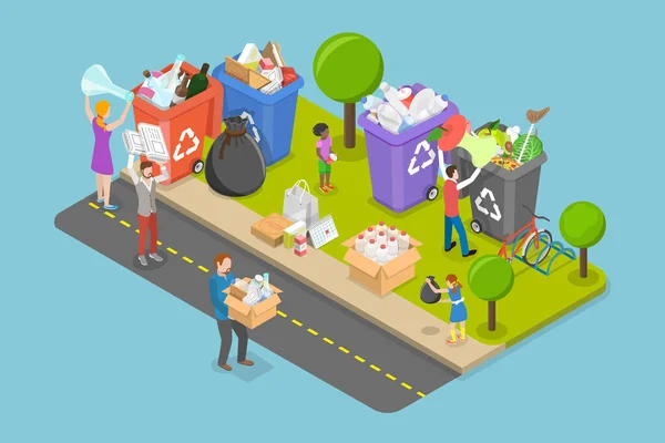 Isometric Flat Vector Conceptual Illustration Sorting Waste Recycling Environmental Protection — Vettoriale Stock