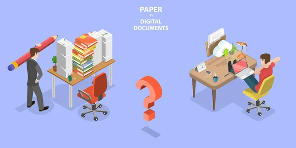 Isometric Flat Vector Conceptual Illustration Paper Digital Documents Paperless Office — 스톡 벡터