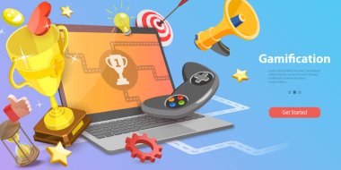 3D Vector Conceptual Illustration of Gamification, Marketing Strategy Using Game Challenge