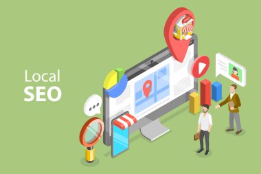 3D Isometric Flat Vector Conceptual Illustration of Local SEO, Digital Marketing Strategy
