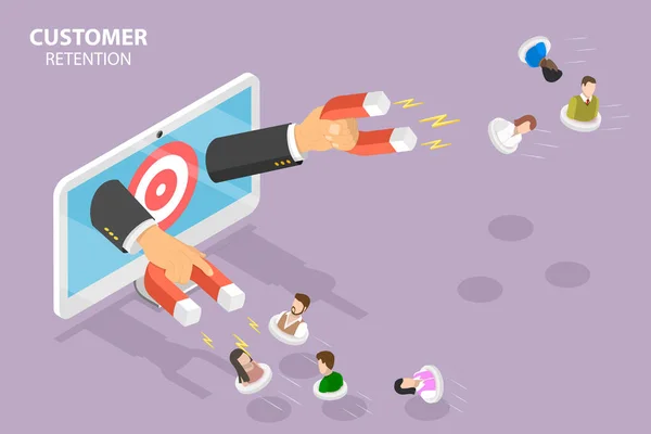 Isometric Flat Vector Conceptual Illustration Customer Retention Strategy Digital Inbound — 스톡 벡터