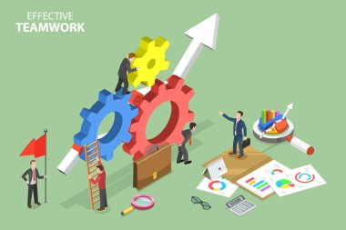 3D Isometric Flat Vector Conceptual Illustration of Effective Teamwork, Working Process and Team Collaboration