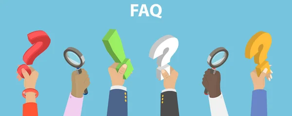 Isometric Flat Vector Conceptual Illustration Faq Frequently Asked Questions — Vector de stock
