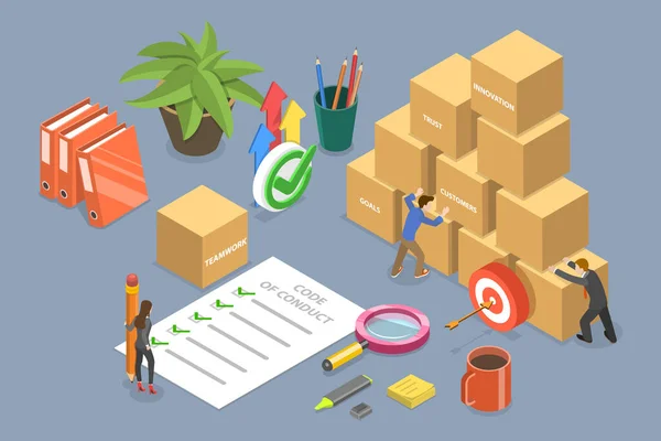 Isometric Flat Vector Conceptual Illustration Code Conduct Business Ethics Andd — Stok Vektör