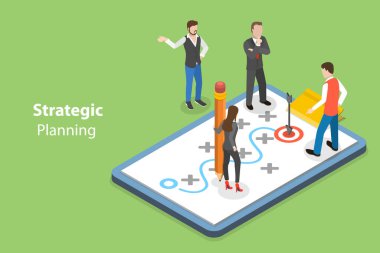 Stratejik Planlamanın 3 boyutlu Isometric Flat Vektör İllüstrasyonu, Başarılı İş Geliştirme