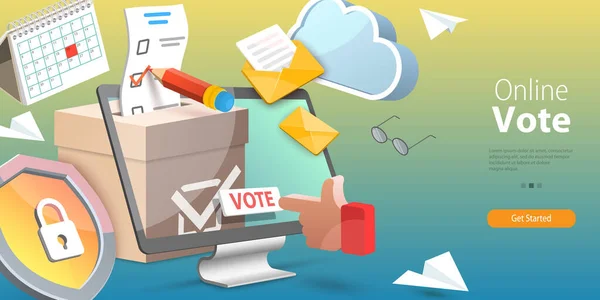 3Dベクトルオンライン投票の概念イラスト インターネット選挙システム — ストックベクタ