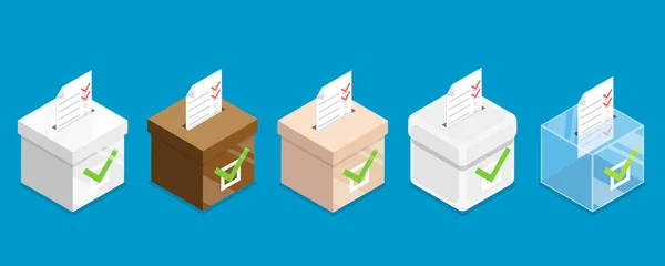 Isometric Flat Vector Conceptual Illustration Voting Box Set Poll Survey — 스톡 벡터