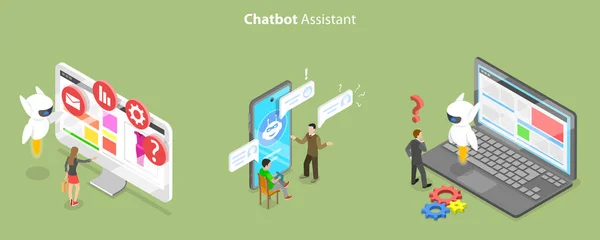 Ισομετρική Επίπεδη Διανυσματική Εννοιολογική Απεικόνιση Του Chatbot Assistant Online Υποστήριξη — Διανυσματικό Αρχείο