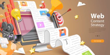 Web İçeriği Stratejisinin 3B Vektör Kavramsal İllüstrasyonu, Çevrimiçi Tanıtım