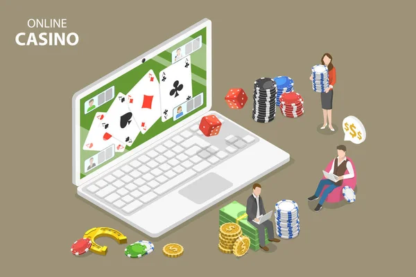 Isometrischer Flacher Vektor Konzeptuelle Illustration Von Digitalem Casino Online Glücksspieldienst — Stockvektor