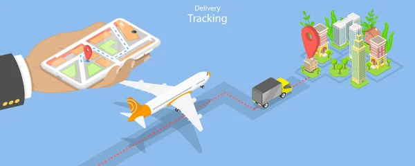 Ilustración Conceptual Vectores Planos Isométricos Seguimiento Entrega Transporte Carga — Vector de stock