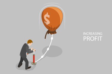 Artan Kâr, Aşırı Değerli Borsa, Para Enflasyonu 3 Boyutlu Isometric Düz Vektör İllüstrasyonu