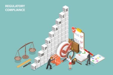 3B Isometric Düz Vektör Düzenleyici Uyum, Kurallar, Düzenlemeler ve Standartların Kavramsal Resmedilmesi