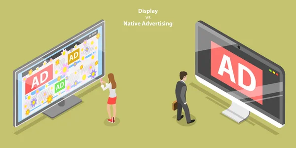 Isometric Flat Vector Conceptual Illustration Display Native Advertising Ads Digital — Stock Vector