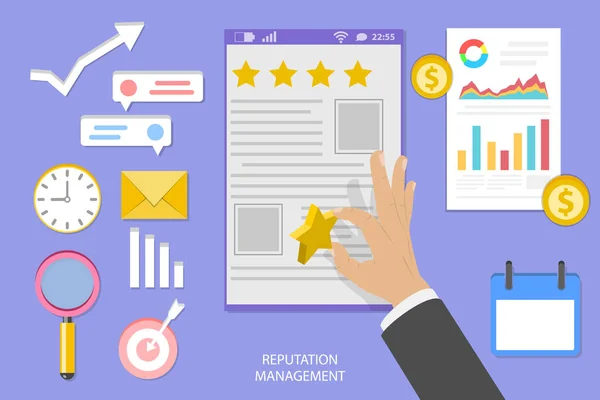 Flat Vector Conceptual Illustration Online Reputation Management Customer Rating —  Vetores de Stock