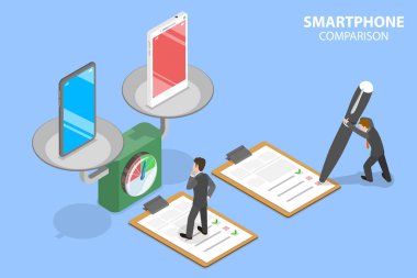3D Isometric Flat Vektör Smartphone Karşılaştırması, Sıralama Ürünleri