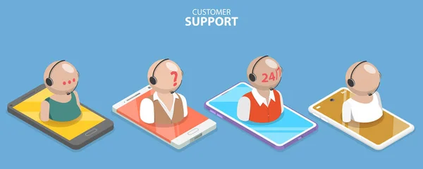 Isometrisk Platt Vektor Konceptuell Illustration Kundsupport Kundassistans Eller Callcenter — Stock vektor